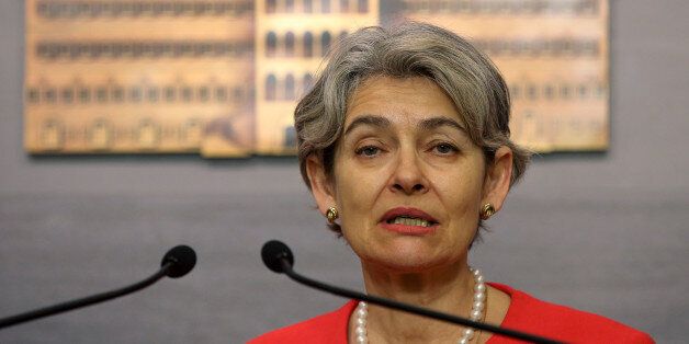 The chief of the U.N.'s education and culture agency, Irina Bokova of Bulgaria, speaks to reporters after her meeting with Lebanese Prime Minister Tammam Salam, in Beirut, Lebanon, Friday, May 15, 2015. Bokova is in Lebanon to meet with Lebanese senior officials and students, and pledge UNESCOâs support to the countryâs efforts to respond to the regional crisis and foster cultural diversity. (AP Photo/Hussein Malla)