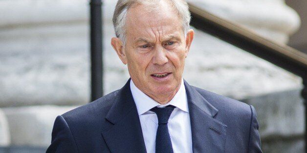 Former British Prime Minister Tony Blair leaves St Paul's Cathedral in central London on July 7, 2015 after attending a memorial service in memory of the 52 victims of the 7/7 London attacks. Britain today marked 10 years since the London bombings with a minute's silence for the 52 victims, less than a fortnight after an attack in Tunisia highlighted the ongoing Islamist threat. (Photo credit should read JACK TAYLOR/AFP/Getty Images)