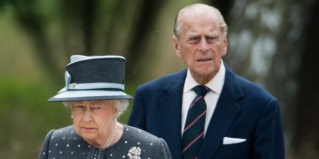 LOHHEIDE, GERMANY - JUNE 26: Queen Elizabeth II and Prince Philip, Duke of Edinburgh visit the concentration camp memorial a