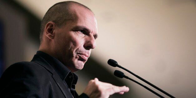 Greek Finance Minister Yanis Varoufakis gives a speech during an economic conference in Athens, on Tuesday, May 14, 2015. Va