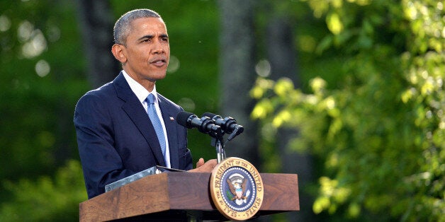 CAMP DAVID, MD - MAY 14: U.S. President Barack Obama speaks to reporters following the Gulf Cooperation Council-U.S. summit on May 14, 2015 at Camp David, Maryland. Obama hosted leaders from Saudi Arabia, Kuwait, Bahrain, Qatar, the United Arab Amirates and Oman to discuss a range of issues including the Iran nuclear deal. (Photo by Kevin Dietsch - Pool/Getty Images)