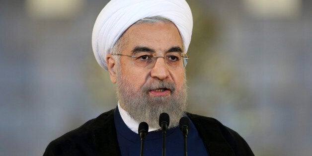 Iran's President Hassan Rouhani addresses the nation in a televised speech after a nuclear agreement was announced in Vienna,