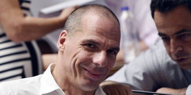 Former Greek Finance Minister Yianis Varoufakis attends his party's parliamentary group meeting at the Greek parliament in