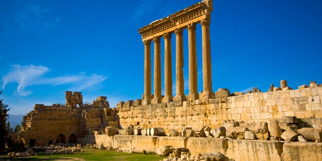 Colonnade of the roman Temple of Jupiter, Baalbek, Middle East, Beqaa, Lebanon