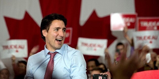 Canadian Liberal Party leader Justin Trudeau arrives at a victory rally in Ottawa on October 20, 2015. Canada is 'back' on th