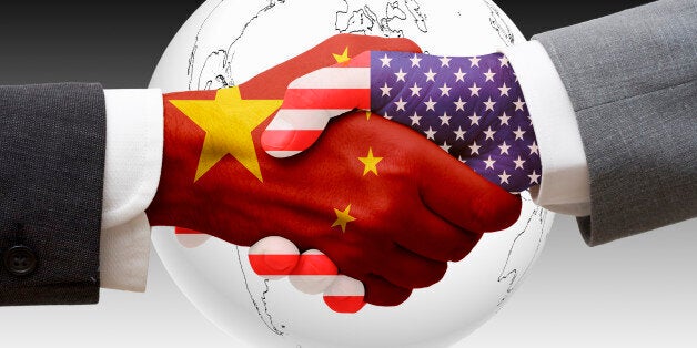 China and United States shaking hands