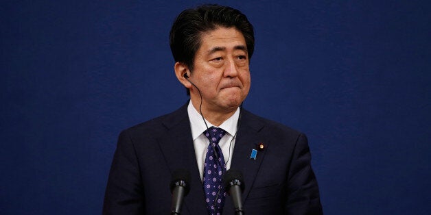 SEOUL, SOUTH KOREA - NOVEMBER 01: Japanese Prime Minister Shinzo Abe speaks during a joint news conference after trilateral summit at the presidential Blue House on November 1, 2015 in Seoul, South Korea. President Park Geun-hye, Japanese Prime Minister Shinzo Abe and Chinese Premier Li Keqiang gathered in Seoul to hold a trilateral summit for the first time in three years. The issues to be discussed include the trilateral free trade agreement, perceptions on wartime history, and territorial disputes. (Photo by Kim Hong-Ji-Pool/Getty Images)