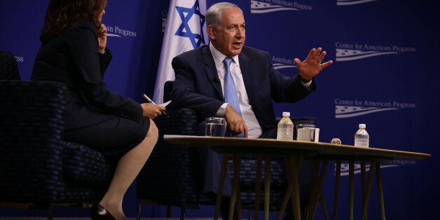 WASHINGTON, DC - NOVEMBER 10: Israeli Prime Minister Benjamin Netanyahu participates in a conversation at the Center for American Progress with CAP president Neera Tanden November 10, 2015 in Washington, DC. Netanyahu spoke on issues including Iran, Israeli-Palestinian relations, regional concerns, and ways to strengthen the partnership between Israel and the United States. (Photo by Alex Wong/Getty Images)