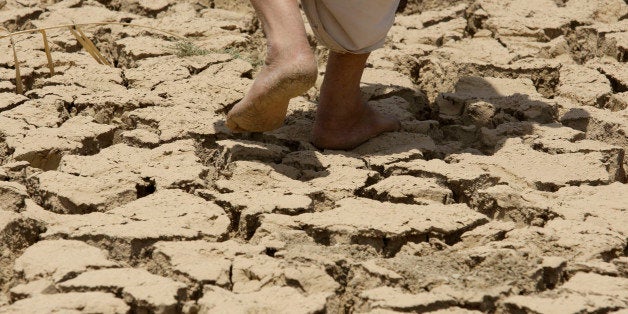 In this photo taken Thursday, July 9, 2009, Ashur Mohammed, 60, checks his land in Latifiyah, about 30 kilometers (20 miles) south of Baghdad, Iraq. Below-average rainfall and insufficient water in the Euphrates and Tigris rivers _ something the Iraqis have blamed on dams in neighboring Turkey and Syria _ have left Iraq bone-dry for a second straight year.(AP Photo/Hadi Mizban)