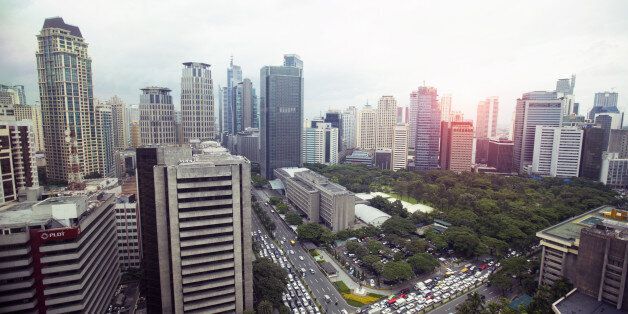 Downtown Manila Makati skyline and traffic