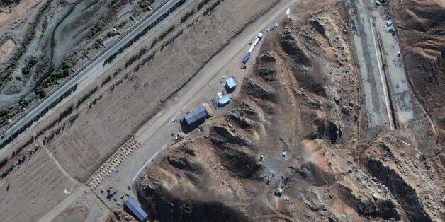 PARCHIN, IRAN - NOVEMBER 7, 2012: This is a satellite image of suspect activity at the explosives testing chamber in the Par