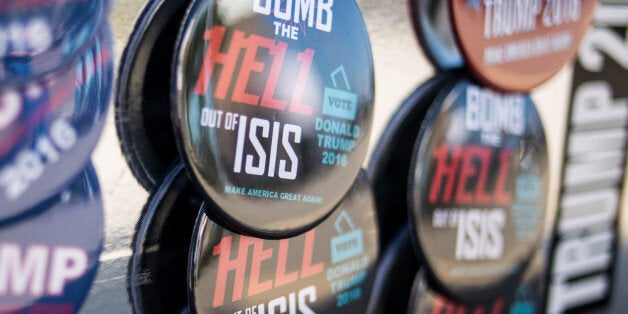 AIKEN, SC - DECEMBER 12: Donald Trump buttons are displayed for sale before a town hall meeting December 12, 2015 in Aiken, South Carolina. The South Carolina Republican primary is scheduled for February 20, 2016. (Photo by Sean Rayford/Getty Images)