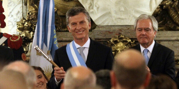 BUENOS AIRES, ARGENTINA - DECEMBER 10: President of Argentina Mauricio Macri gestures after receiving the presidential sash and stave after the swearing in ceremony at Casa Rosada on December 10, 2015 in Buenos Aires, Argentina. (Photo by Grupo13/LatinContent/Getty Images)