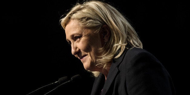 French far-right National Front (FN) leader Marine Le Pen delivers a speech following the announcement of results in the seco