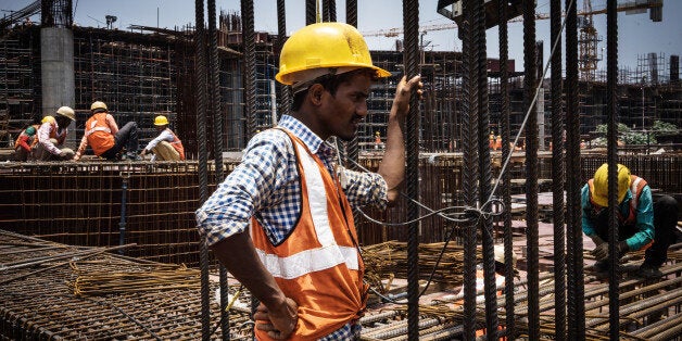 Workers prepare reinforcing steel at the construction site of Majestic metro station, developed by Bangalore Metro Rail Corp. (BMRCL), in Bengaluru, India, on Saturday, May 2, 2015. Oriental Consultants India Pvt., a unit of Tokyo-based ACKG Ltd., is working to extend subway systems in New Delhi and Mumbai and build them in cities including Bengaluru and Ahmedabad. Photographer: Sanjit Das/Bloomberg via Getty Images