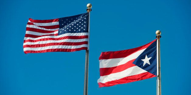 Puerto Rico, Old San Juan, flags of the USA and Puerto Rico