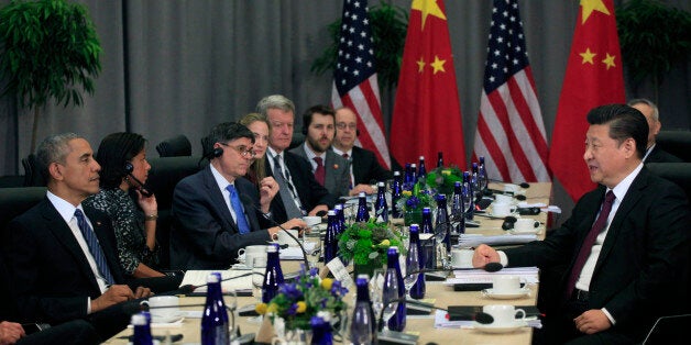 WASHINGTON, DC - MARCH 31: President Barack Obama holds a bilateral with President Xi Jinping of China (R) at the Nuclear Security Summit March 31, 2016 in Washington, DC. World leaders are gathering for a two-day conference that will address a range of issues including ongoing efforts to prevent terrorist groups from accessing nuclear material. (Photo by Dennis Brack-Pool/Getty Images)