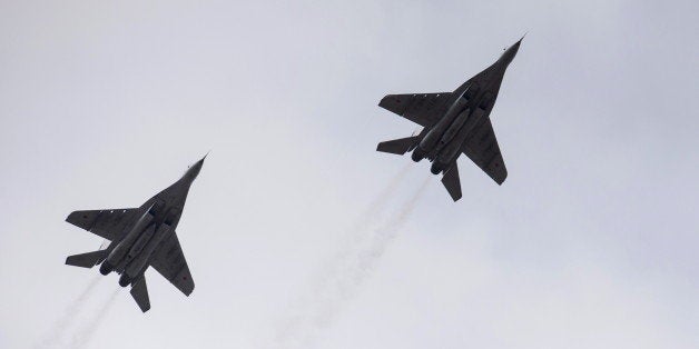 ASTRAKHAN REGION, RUSSIA. MARCH 31, 2016. Mikoyan MiG-29 jet fighter aircraft during a joint military drill by the 14th Air Army of the Russian Air Force and Air Defence Force units of Russia's Central Military District, at Privolzhsky airfield. Donat Sorokin/TASS (Photo by Donat Sorokin\TASS via Getty Images)