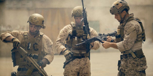 United States Marines prepare for a patrol.