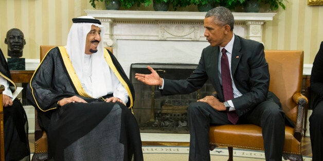 President Barack Obama, right, meets with King Salman of Saudi Arabia in the Oval Office of the White House, on Friday, Sept.