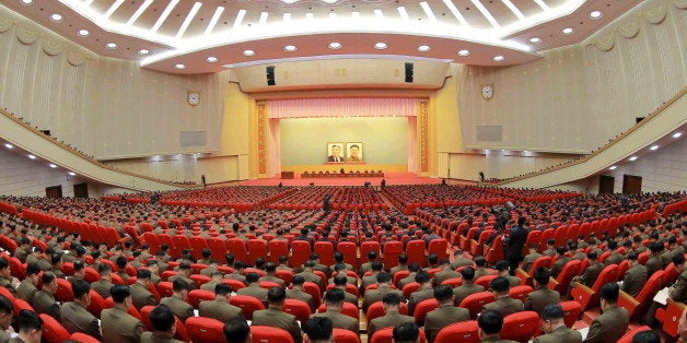 A view of a joint meeting of the Central Committee of the Workers' Party of Korea (WPK) and the Korean People's Army (KPA) Committee of the WPK in Pyongyang in this undated photo released by North Korea's Korean Central News Agency (KCNA) on February 4, 2016. REUTERS/KCNA ATTENTION EDITORS - THIS PICTURE WAS PROVIDED BY A THIRD PARTY. REUTERS IS UNABLE TO INDEPENDENTLY VERIFY THE AUTHENTICITY, CONTENT, LOCATION OR DATE OF THIS IMAGE. FOR EDITORIAL USE ONLY. NOT FOR SALE FOR MARKETING OR ADVERTISING CAMPAIGNS. THIS PICTURE IS DISTRIBUTED EXACTLY AS RECEIVED BY REUTERS, AS A SERVICE TO CLIENTS. NO THIRD PARTY SALES. SOUTH KOREA OUT. NO COMMERCIAL OR EDITORIAL SALES IN SOUTH KOREA