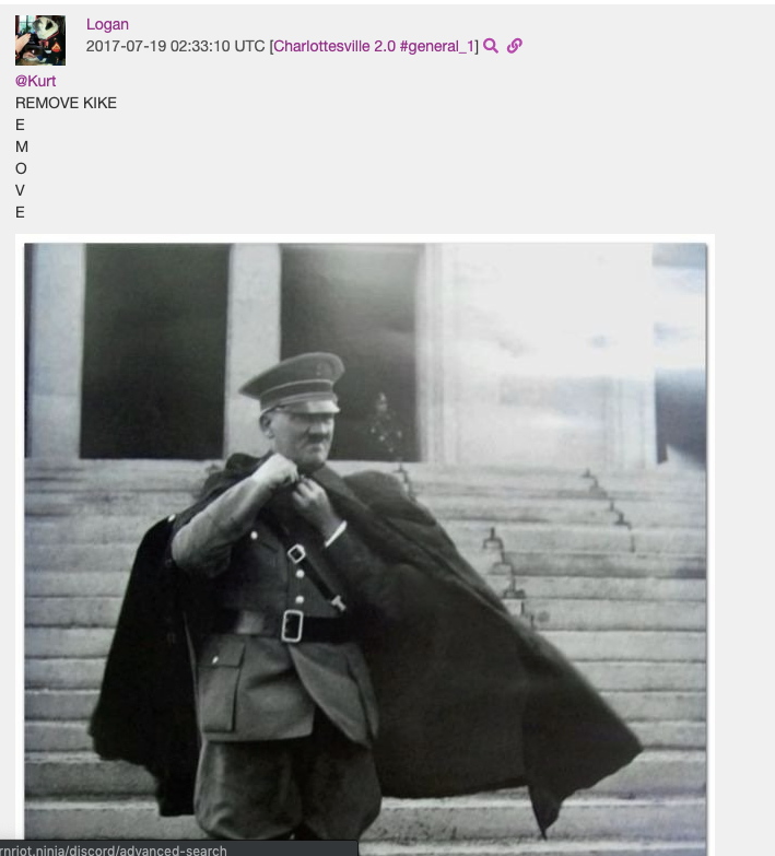 A post Logan Piercy made to the Charlottesville 2.0 Discord server.