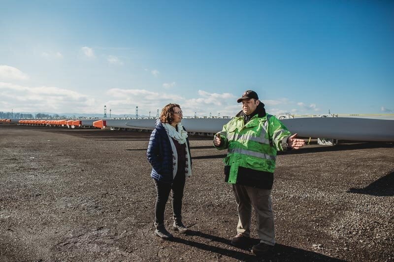 Garcia with an International Longshore and Warehouse Union longshoreman on the site of the proposed oil terminal.