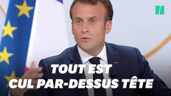“Cul par-dessus tête”: Macron a (encore) amusé avec une expression