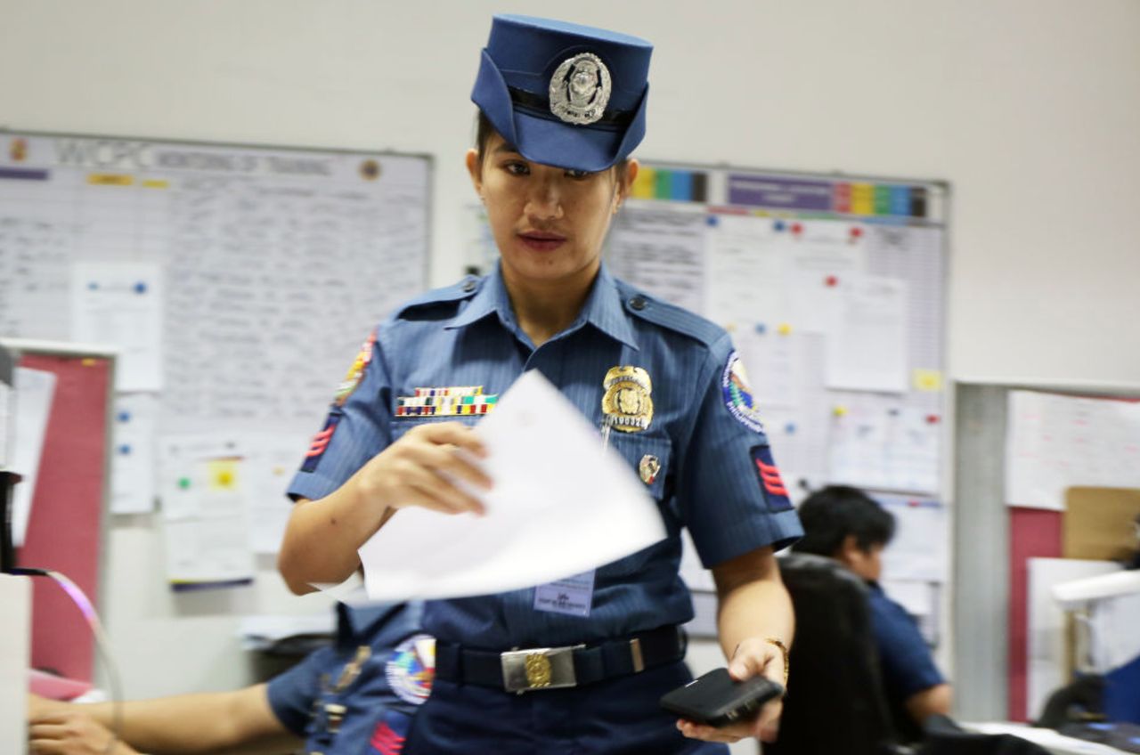 A Philippine National Police officer at the Women and Children Protection Centre.