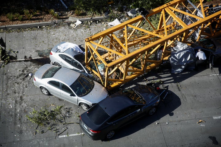 The scene of the crane collapse.