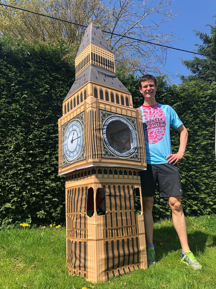 Lukas Bates is hoping to beat the world record for the fastest marathon dressed as a landmark building.