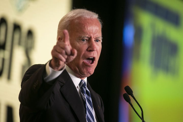 Joe Biden speaks at the International Association of Fire Fighters' legislative conference in March. The union endorsed Biden