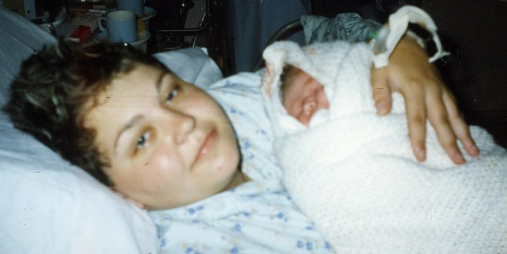 Michelle Tolley after giving birth. She was infected with hepatitis C as a result of blood transfusions given after childbirth