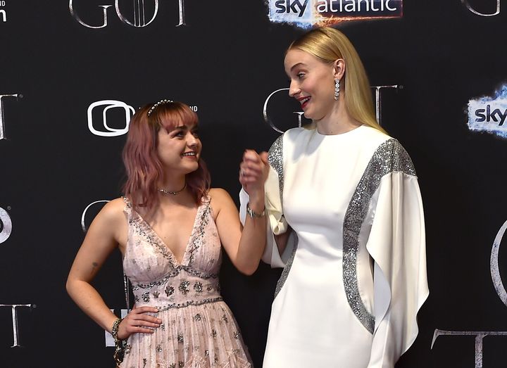 Maisie Williams and Sophie Turner at the screening of the "Game of Thrones" Season 8 premiere in Belfast, Ireland. 