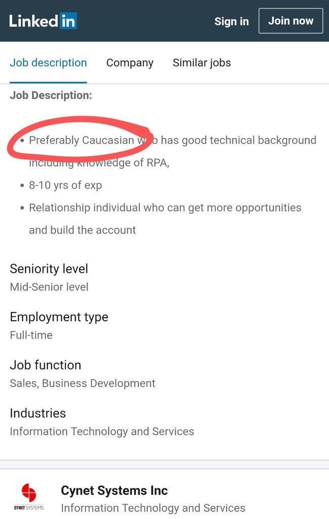 Tech Company Asked For 'Preferably Caucasian' Candidate On LinkedIn Job ...