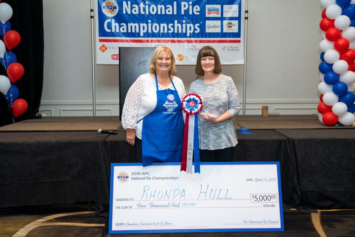 Rhonda Hull (left) took the top prize in Amateur Best in Show and six other categories at the 2019 National Pie Championships.