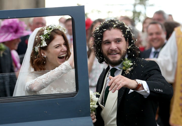 Harington and Leslie leaving the church, post-wedding.