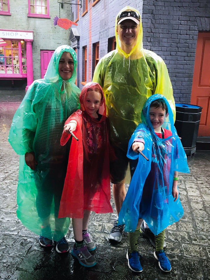 Karen Alpert and family are prepared in their ponchos!