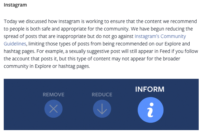 Instagram has started demoting "inappropriate" content that doesn't violate its community guidelines, including "sexually suggestive" posts.