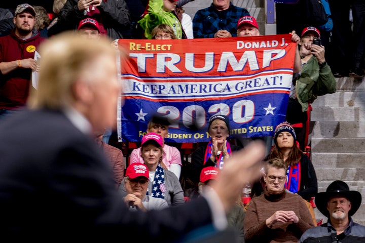 President Donald Trump speaks at a rally Saturday in Green Bay, Wis. His support among even Republicans appears to be softening, according to a new poll.