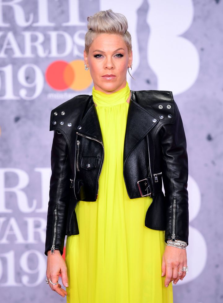 Pink attending the Brit Awards 2019 at the O2 Arena in London.