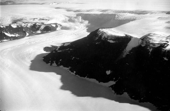 The Ross Ice Shelf stabilizes the West Antarctic ice sheet and blocks ice that flows into it from some of the world’s largest glaciers. The Beardmore Glacier, pictured in 1956, carries countless millions of tons of ice down to the Ross Ice Shelf.