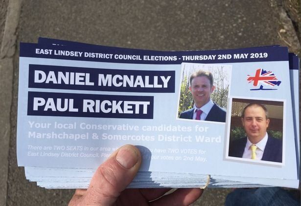 The leaflets promoted Conservative candidates Paul Rickett and Daniel McNally.