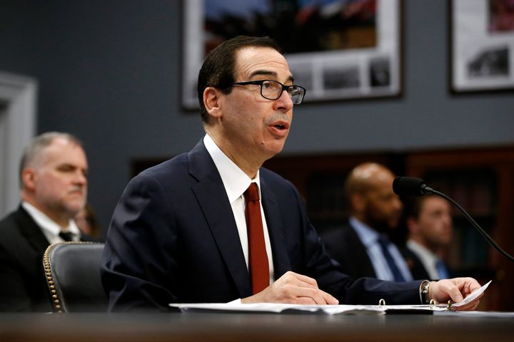 Treasury Secretary Steven Mnuchin testifies before a House Appropriations subcommittee on April 9. He's missed deadlines to respond to a House request to turn over Trump's tax returns, but said he's still considering it.