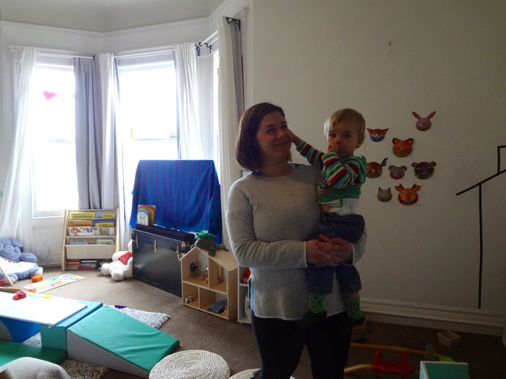 <p>Meredith Bunyard in her home-based child care in San Francisco.</p>