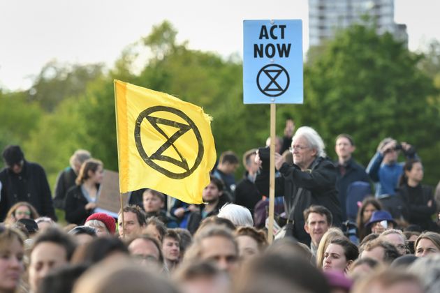 Extinction Rebellion protesters In Hyde Park in London during recent demonstrations. 