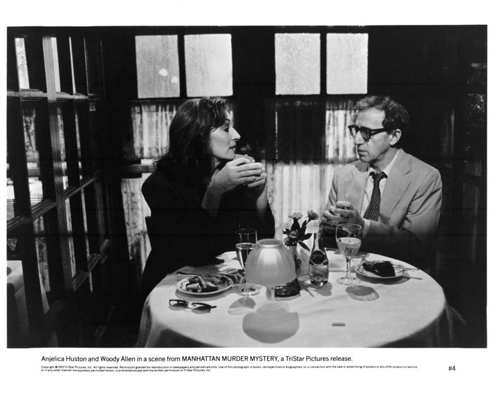 Anjelica Huston and Woody Allen worked together on "Manhattan Murder Mystery" (above) and "Crimes and Misdemeanors."