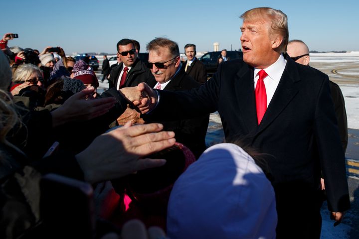 President Donald Trump greets supporters in Pittsburgh in January 2018. Trump's promises to reverse trade-related job losses contributed to his 2016 election appeal in industrial states.