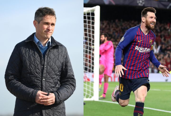 Gavin Williamson, left, and Barcelona striker Lionel Messi 