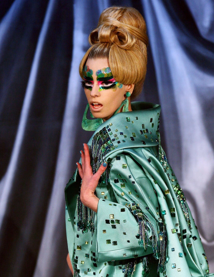 A model presents a creation by John Galliano for Christian Dior during his spring/summer 2008 couture collection show in Paris on Jan. 21, 2008.